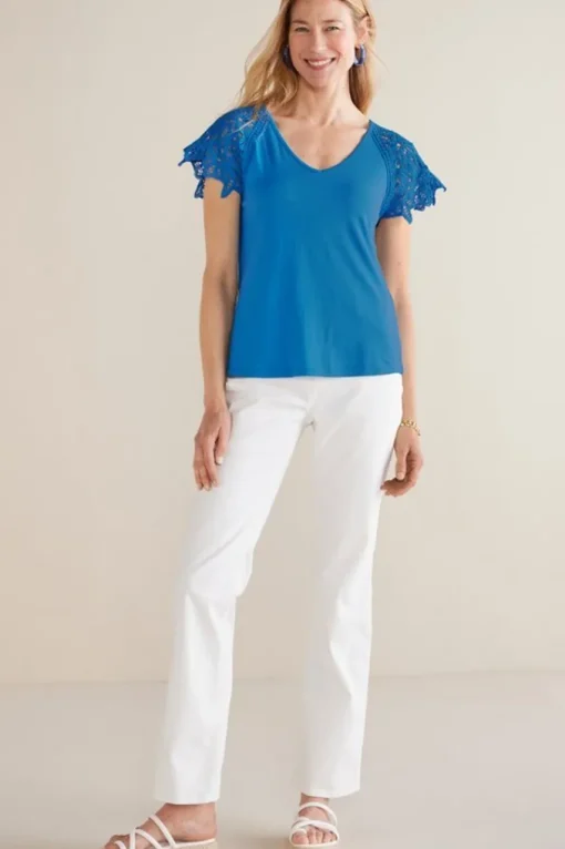 Soft Surroundings Nikita Lace Sleeve Tee- Tops