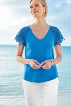 Soft Surroundings Nikita Lace Sleeve Tee- Tops