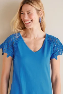 Soft Surroundings Nikita Lace Sleeve Tee- Tops
