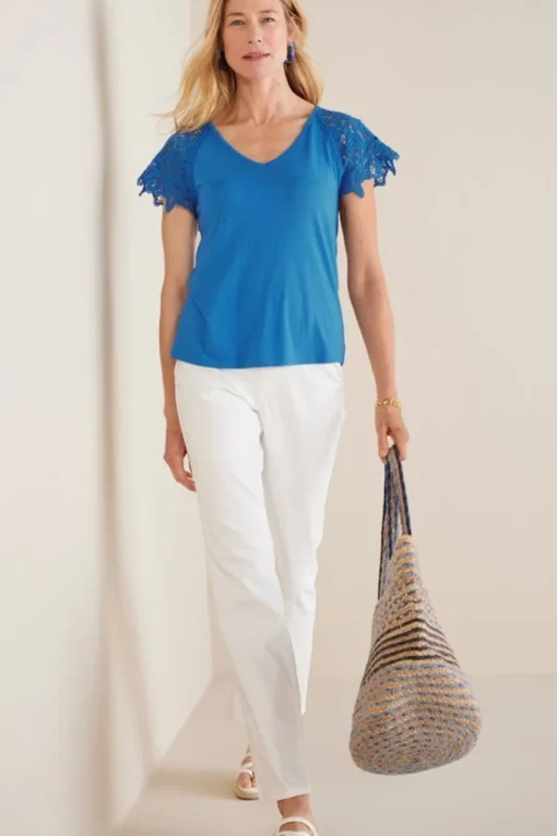 Soft Surroundings Nikita Lace Sleeve Tee- Tops