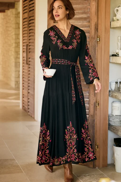 Soft Surroundings Onyx Embellished Maxi Dress- Dresses