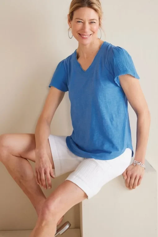 Soft Surroundings Philippa Gauze Sleeve Tee- Tops