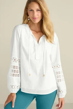 Soft Surroundings Prospera Lace Trim Top- Tops