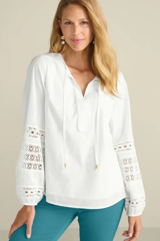 Soft Surroundings Prospera Lace Trim Top- Tops