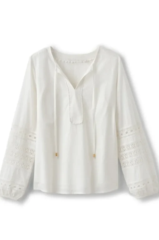 Soft Surroundings Prospera Lace Trim Top- Tops
