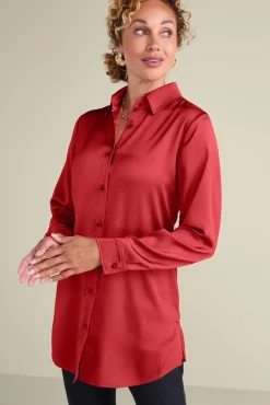 Soft Surroundings Satin Boyfriend Shirt- Tops