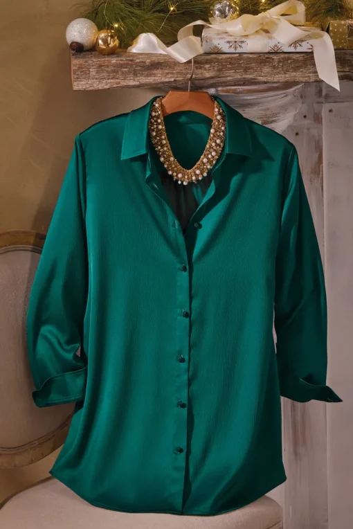 Soft Surroundings Satin Boyfriend Shirt- Tops