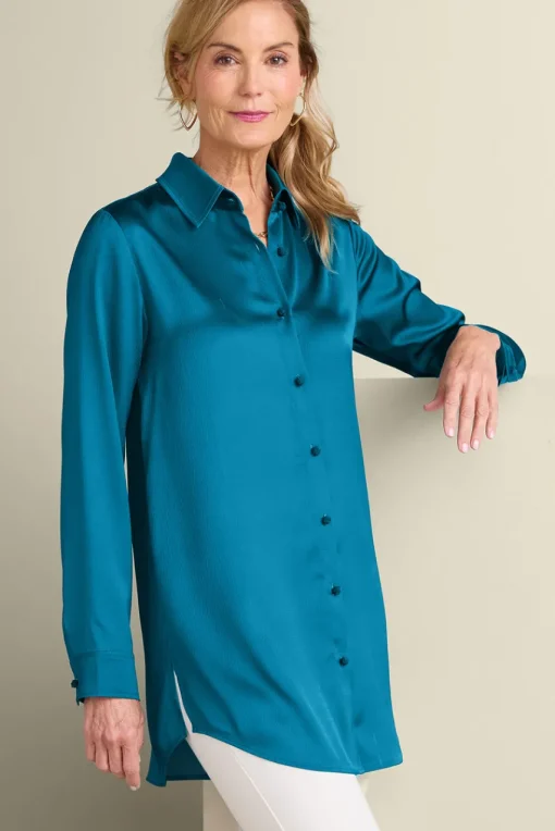 Soft Surroundings Satin Boyfriend Shirt- Tops
