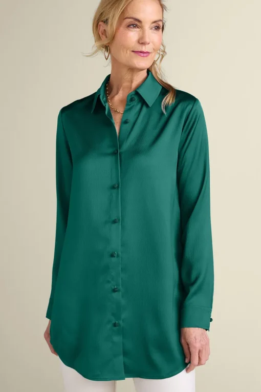 Soft Surroundings Satin Boyfriend Shirt- Tops