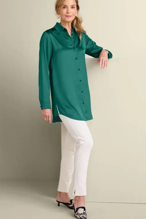Soft Surroundings Satin Boyfriend Shirt- Tops