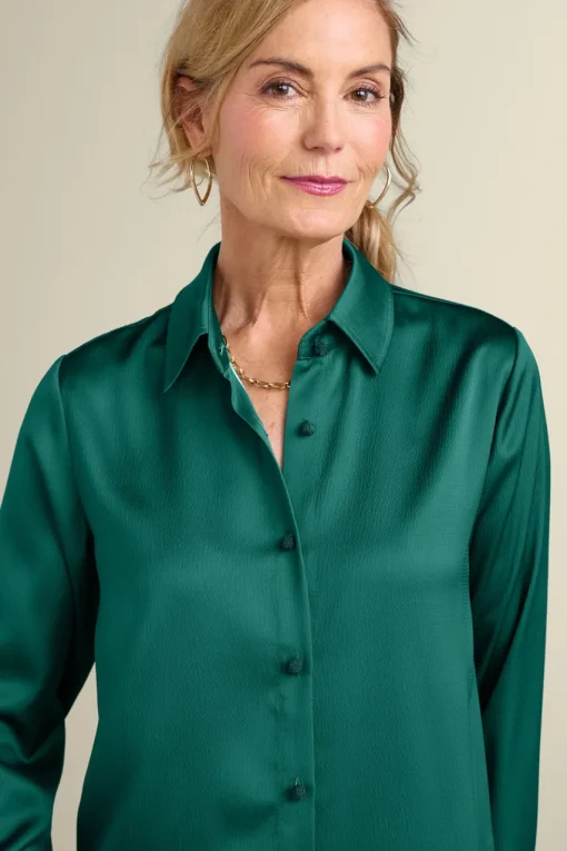 Soft Surroundings Satin Boyfriend Shirt- Tops