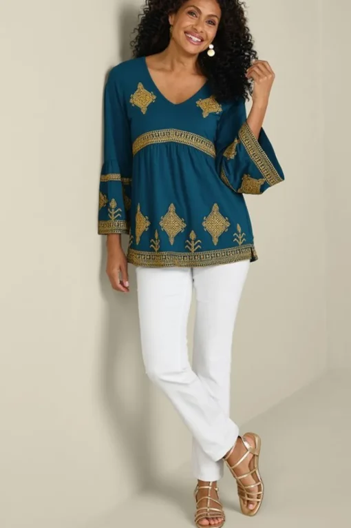 Soft Surroundings Setara 3/4 Sleeve Top- Tops