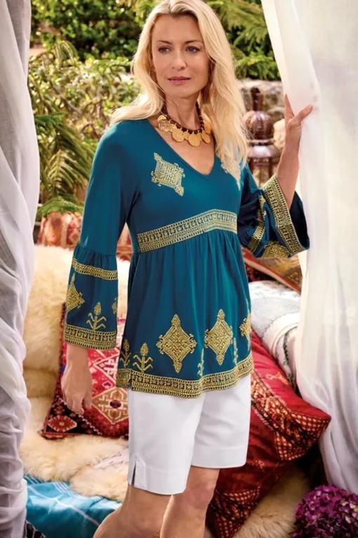 Soft Surroundings Setara 3/4 Sleeve Top- Tops