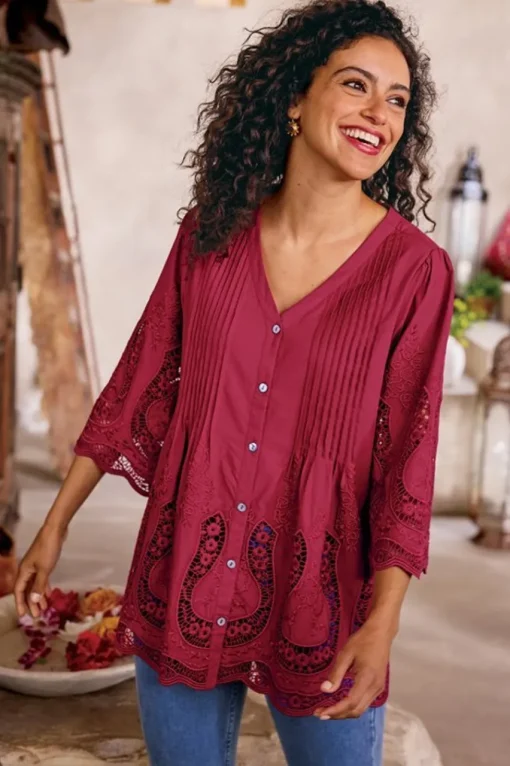Soft Surroundings Trella Eyelet Top- Tops